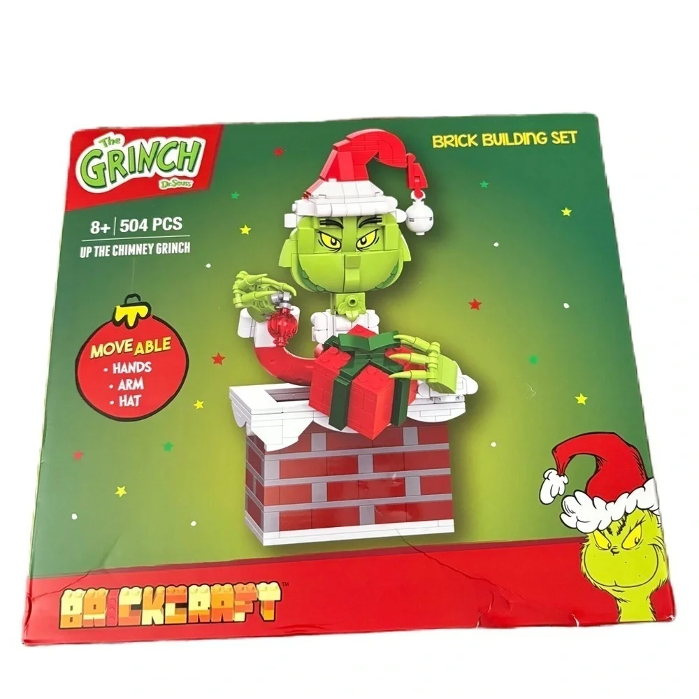 Dr. Seuss The Grinch Brick Building Set NEW Brickcraft Chimney Santa 504 Pieces